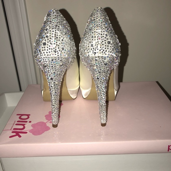 Ivory Satin Pink Paradox London heels - Picture 2 of 4